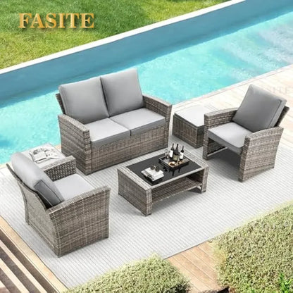 PatioLix Furniture Set 6 Piece , Outdoor Sectional Conversation Rattan Sofa Set