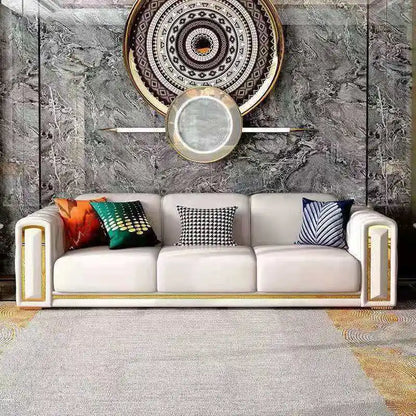 Italian light luxury sofa living room leather sofa first layer cowhide buckle design luxury combination sofa size apartment