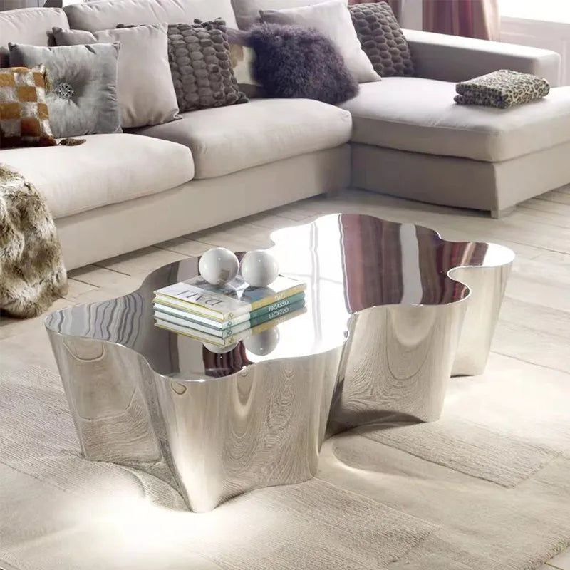 Light luxury stainless steel special-shaped coffee table high-end mirror business negotiation coffee table art