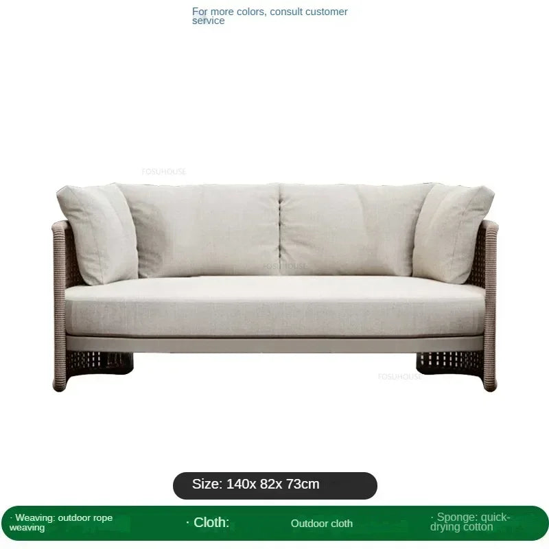 Luxury Rattan Outdoor Sofas Retro Garden Furniture Leisure Home Balcony Patio Set Nordic Rainproof and Sunproof Rope Sofa Chair