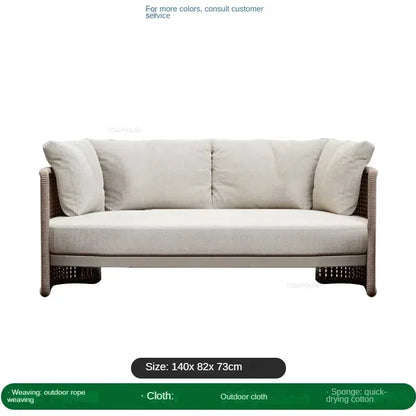 Luxury Rattan Outdoor Sofas Retro Garden Furniture Leisure Home Balcony Patio Set Nordic Rainproof and Sunproof Rope Sofa Chair
