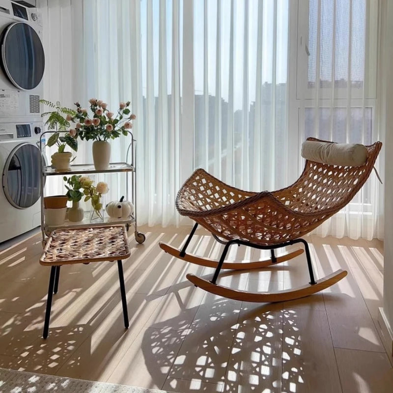 Modern Rocking Lounge Chair for Balcony Woven Rattan Lobster Chair Indoor Swing Seat Comfortable Single Sofa for Living Room