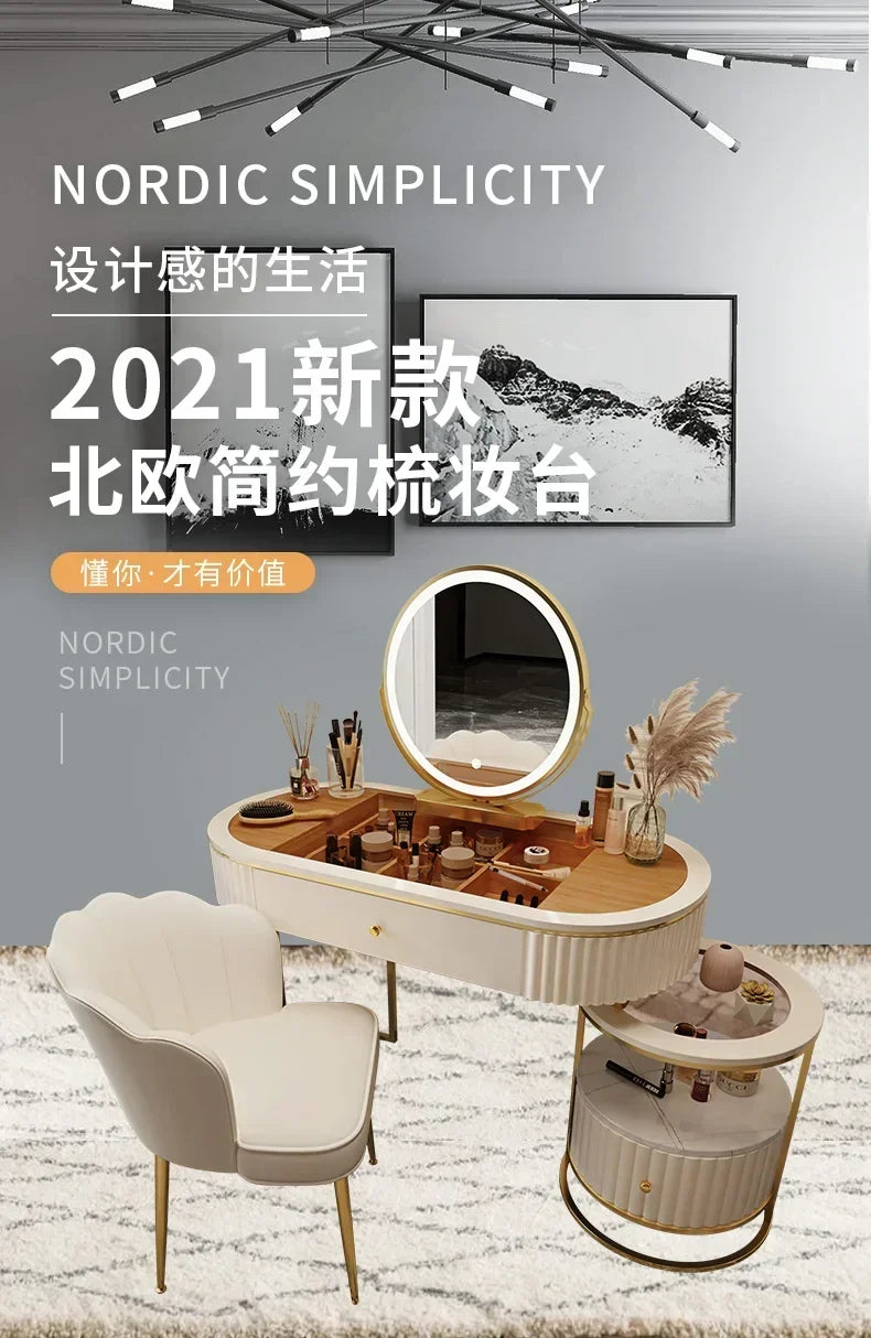 Luxury Charm Dressing Table Luxury Nordic Salon Drawer Nordic Dressing Table Mirror Chair Storage Coiffeuse Furniture Makeup