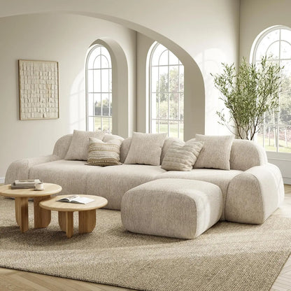 Modular Sectional Sofa Ottoman 110in L-Shape Chenille Upholstery Deep Seat Living Room No Assembly Custom