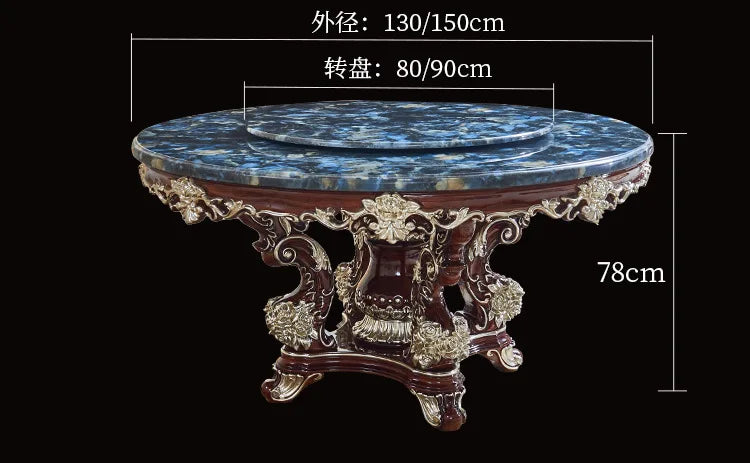HLZ European Style Dining Table New Luxury High-End Solid Wood Home Marble French Retro Table and Chair Set Villa