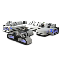 Modern Living Room Sofa Set Genuine Leather Sofas with USB Music Speaker