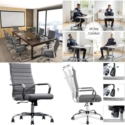 "contemporary ribbed home office chair, sleek leather meeting room seating, ergonomic desk chair for office, high-back executive