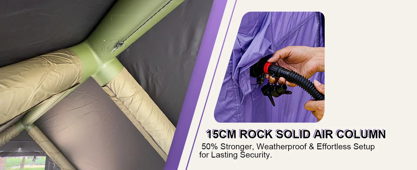 129 Sq Ft Large Inflatable Camping Tent Waterproof Oxford Air Tent House with Hand Pump 4 Season Sunproof Glamping Family Tent