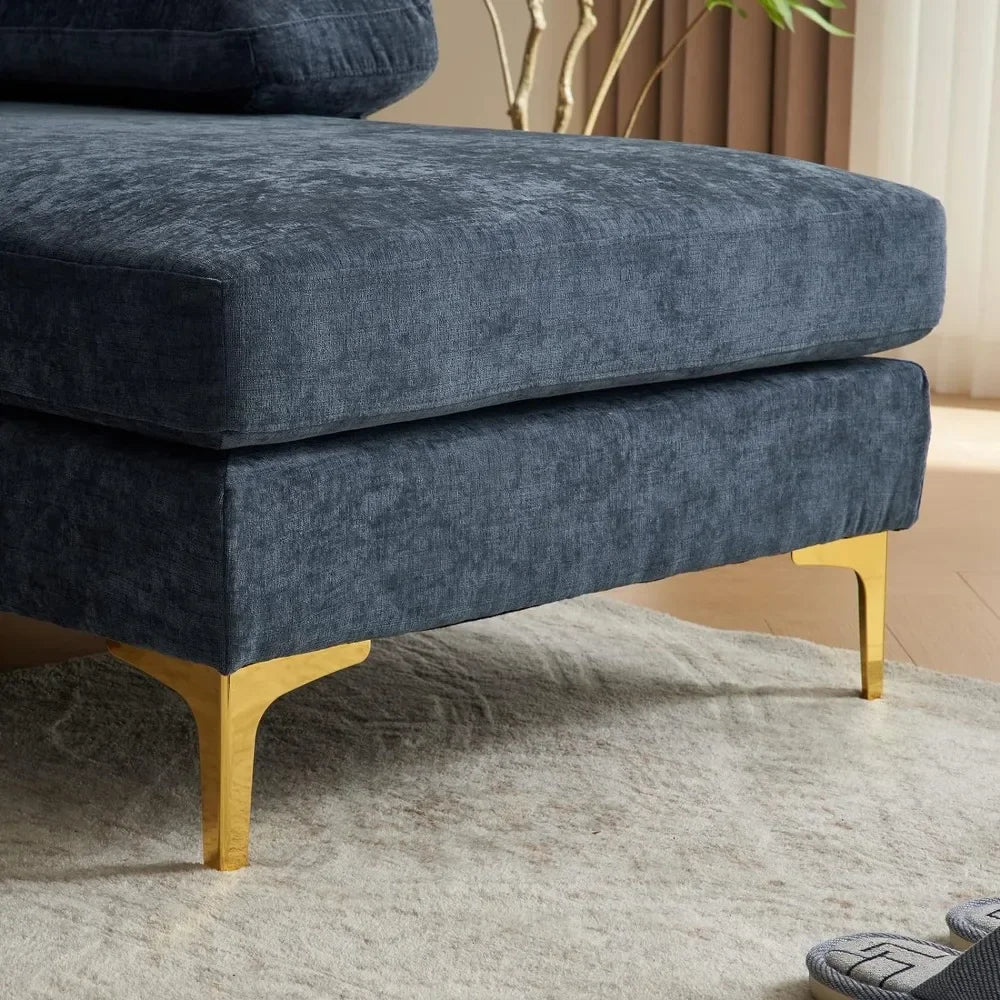 Convertible Sectional Sofa with Chaise Chenille Fabric Upholstered for Living Room, 110