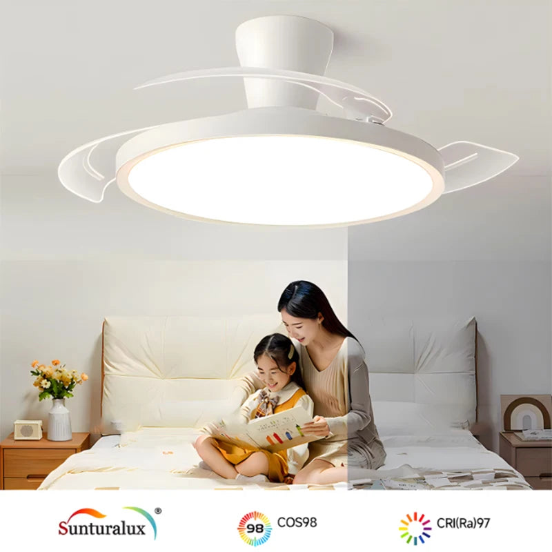 Modern Invisible Ceiling Fan with LED Light DC motor Large Air Volume Remote Control for Bedroom Dining room Electric fan