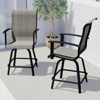 Counter Height Outdoor Swivel Bar Stools Set of 2, Patio Bar Chairs with Arms Backs for Porch Balcony, Poolside, Deck (Coffee,