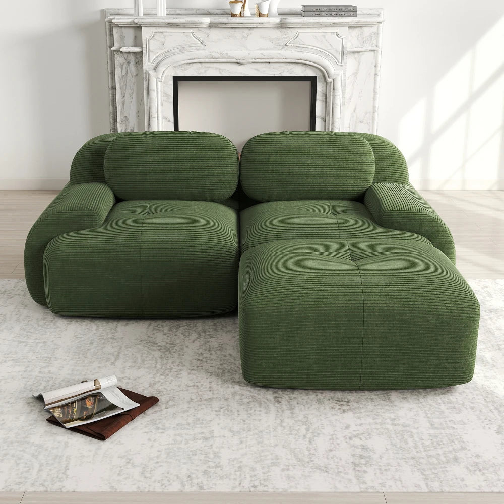 82'' Corner Sofa in Soft Cord Fabric, Modular Combined with Curved Armrests, Without Mounting, Highly Elastic Foam Upholstery