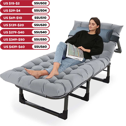 Camping Cot with Mattress, 4-Position Folding Camping Bed Hold up 330lbs, Portable Sleeping Cot for Camp, Beach, Patio