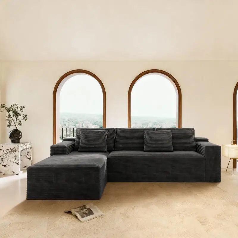 Modular Sectional Sofa - Upholstered Couch for Living Room and Bedroom, No Assembly Required, 2PC Combo, Plush Corduroy Fabric,