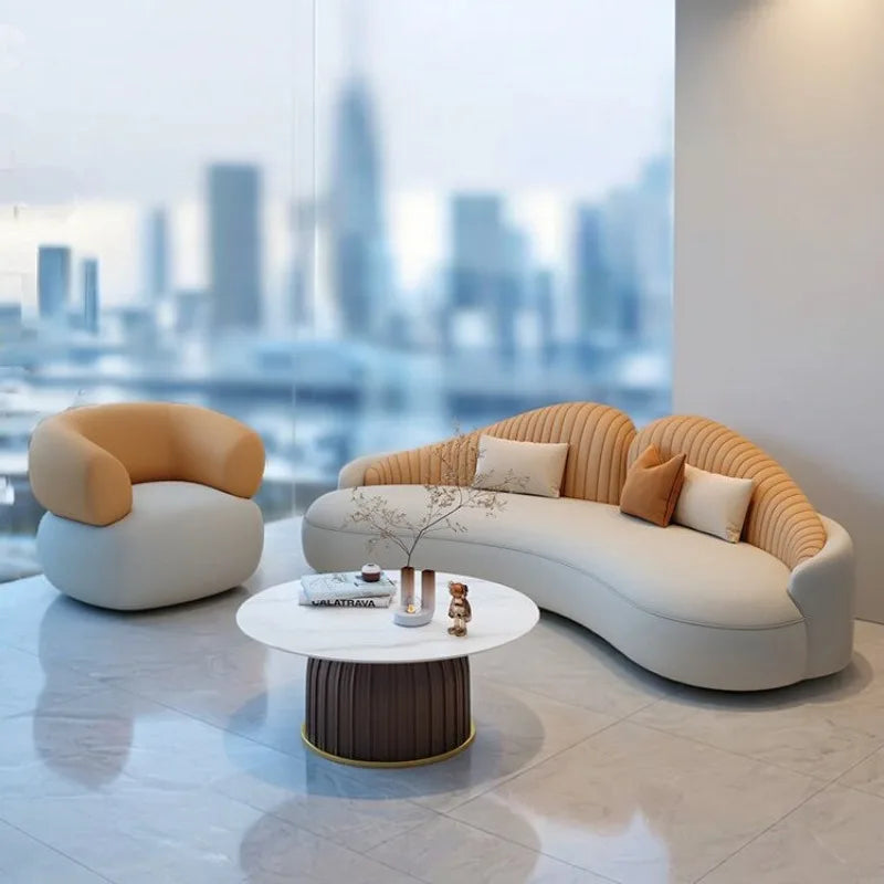 Italian Minimalist Designer Curved Sofa Nordic Creative Beauty Salon Lounge Reception Sofa Office Furniture أثاث مكتبات FYOS