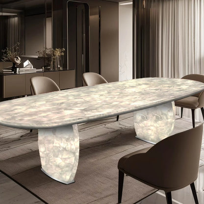 Luminous dining table Jade luxury stone dining table Light luxury large flat-floor villa High-end modern dining table