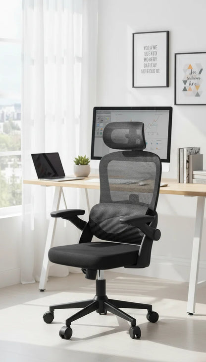 Ergonomic Office Chair with Adjustable Lumbar Support, High Back Design, 3D Armrests, and Tilt Function in Black