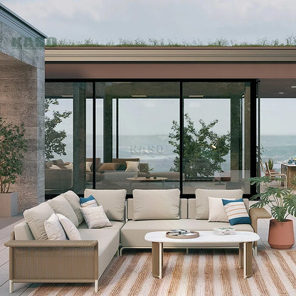 Outdoor Woven Sofa Set Corner Aluminum Backyard Nordic Leisure Hotel Courtyard Rope Weaving Patio Furniture Set Rope Garden Sofa