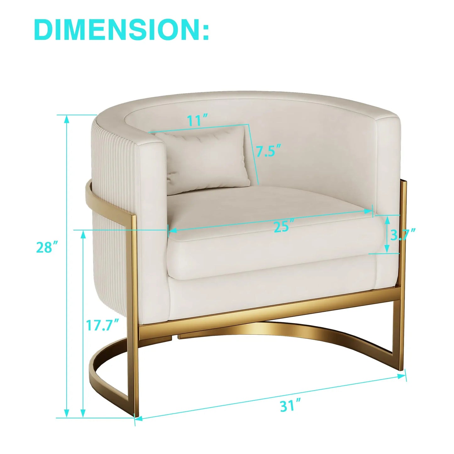Velvet Upholstered Accent Chair with Gold Frame, Modern Barrel Armchair for Bedroom, Living Room, or Vanity Corner