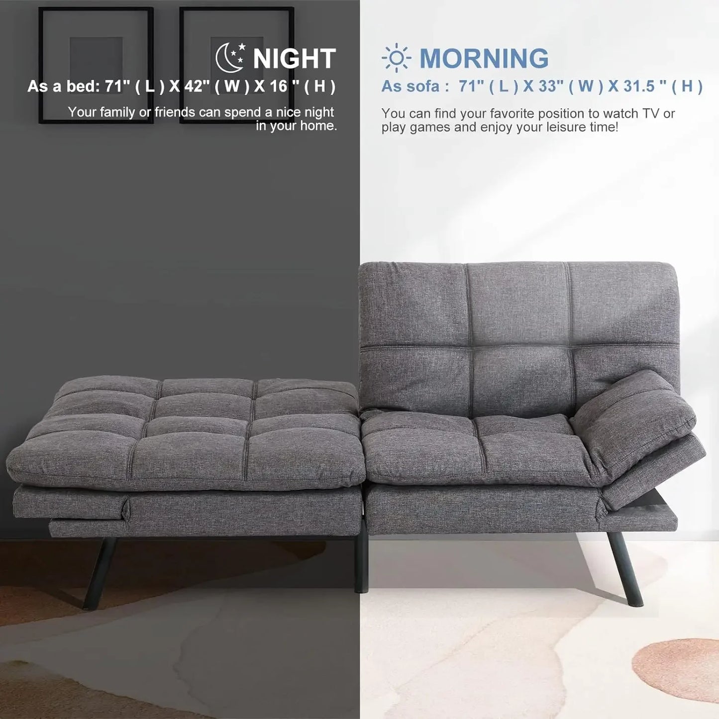 Full Size  - Pull Out Sofa Bed Futon Living Room Lounge Folding Out Sofa Bed