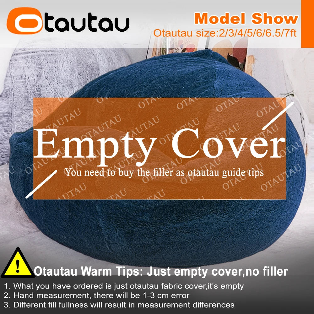 OTAUTAU Fluffy Faux Bunnyf Fur Bean Bag Cover Corner Pouf Cover DD003【No Filler Inside! You Need To Buy Filler By Yourself !】