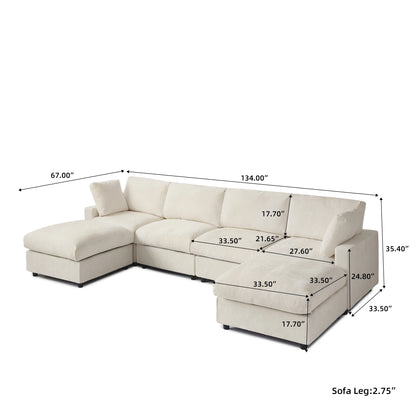 134'' U Shape Sectional Couches for Living Room Modular Sofas with Chaise Ottomans Cloud Sectional Couch, Sofa Covers Washable