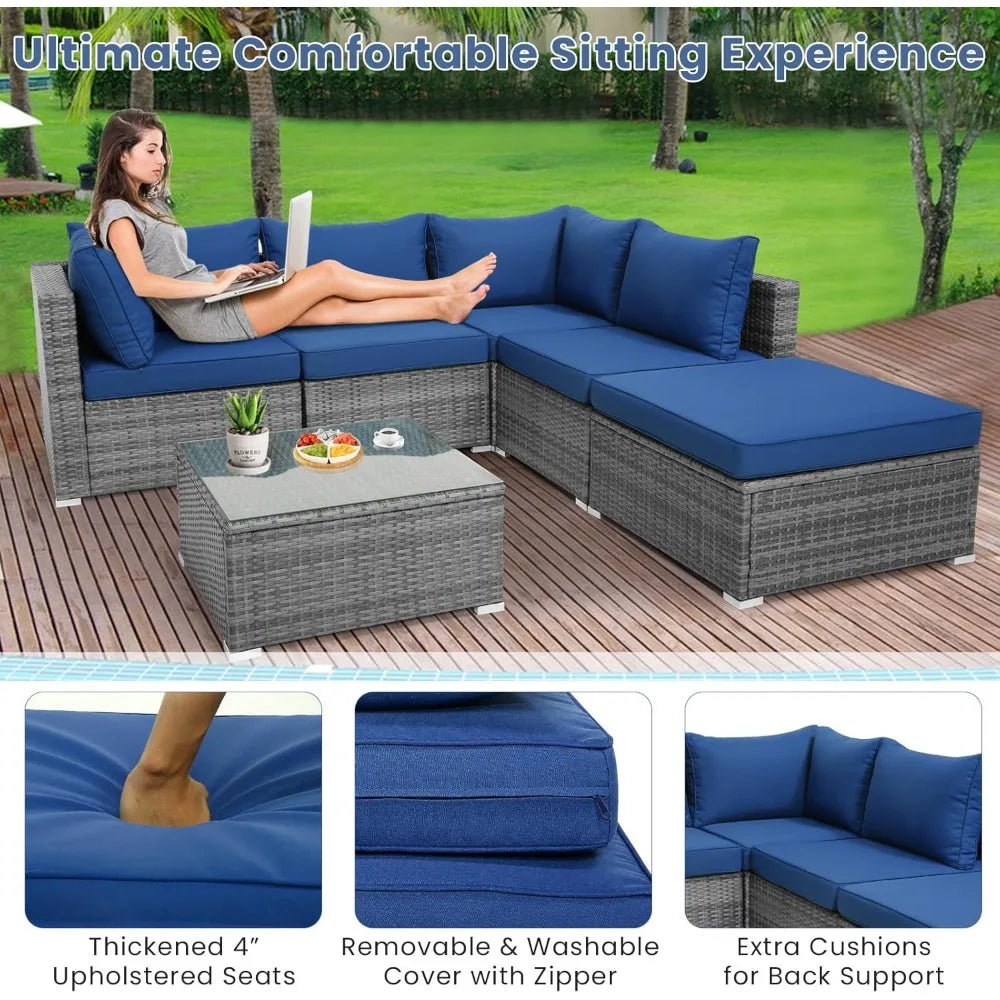 6 Pieces Sectional Patio Furniture Set, Weather Resistant Heavy Duty Outdoor Modular Sofa Set with Soft Padded Cushions