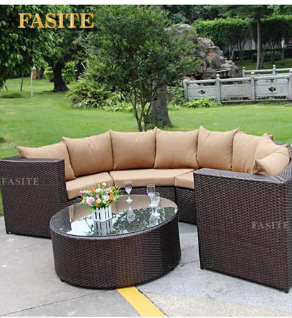 Outdoor round rattan sofa combination garden courtyard semi-circular rattan chair  hotel curved living room sofa