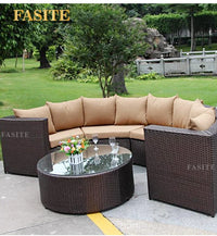 Outdoor round rattan sofa combination garden courtyard semi-circular rattan chair  hotel curved living room sofa