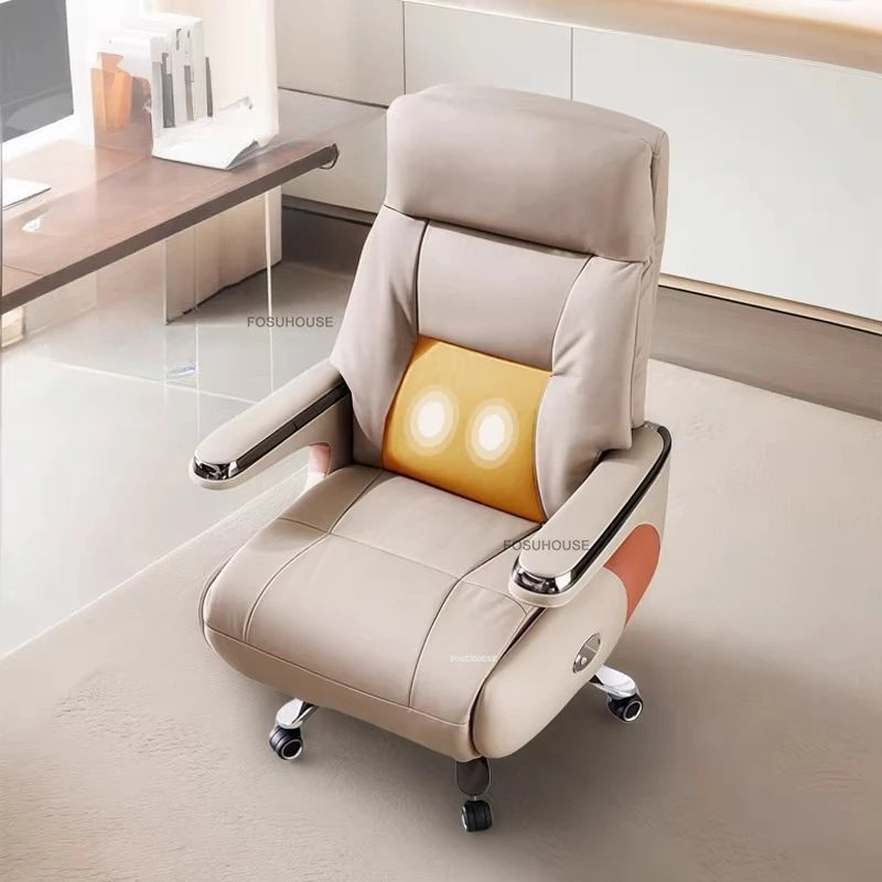 Electric Reclining Office Chairs European Bedroom Furniture Nordic Leather Executive Computer Armchair Home Ergonomic Desk Chair