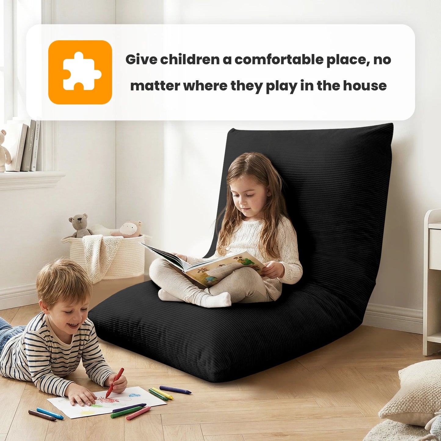 Kids Bean Bag Bed Foldable Compression Lounger Sofa Bed with Soft Removable & Washable Cover Foam-Filled Floor Lounger Chair