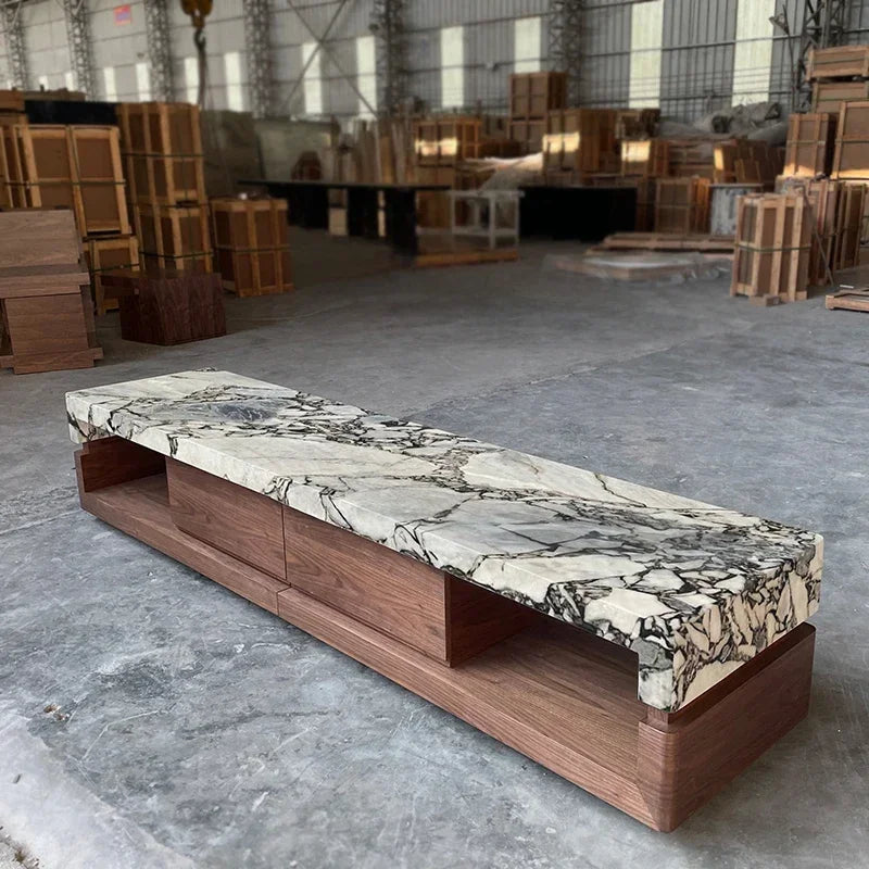 a163  Bulgari black marble luxury stone coffee table living room new walnut light luxury high sense