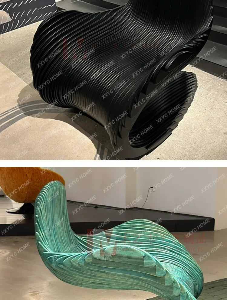 Solid wood sliced art seats, swan chairs, special shape home hotel designer curve creative soft sofa chair