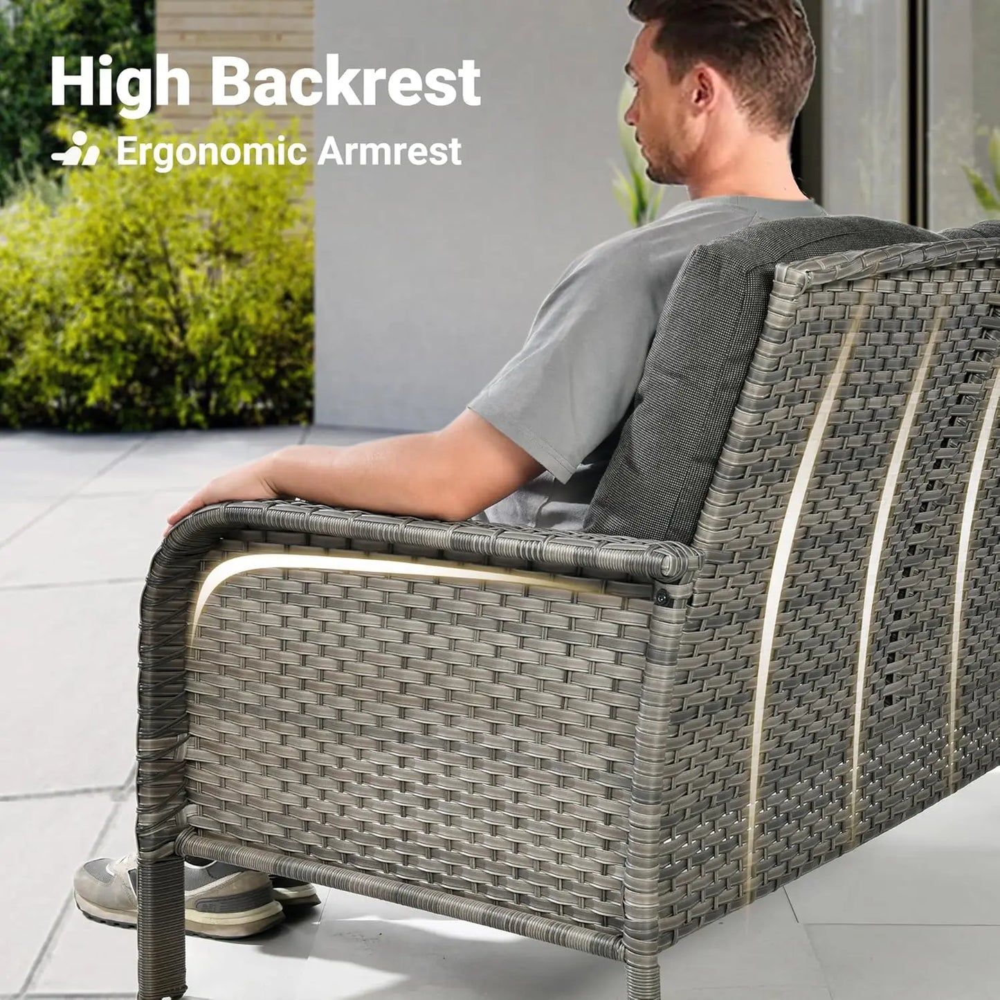 2-Piece Patio Furniture Set, Outdoor Wicker Sofa with Chairs, High Back Rattan Chair with Comfy Cushions for Porch, Customized