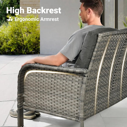 2-Piece Patio Furniture Set, Outdoor Wicker Sofa with Chairs, High Back Rattan Chair with Comfy Cushions for Porch, Customized