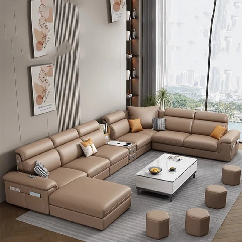 Minimalist Leather Frame Sofa Gaming Background Modular Sleeper Sofa Modern Recliner Lounge Lazy Women Divano Lounge Furniture