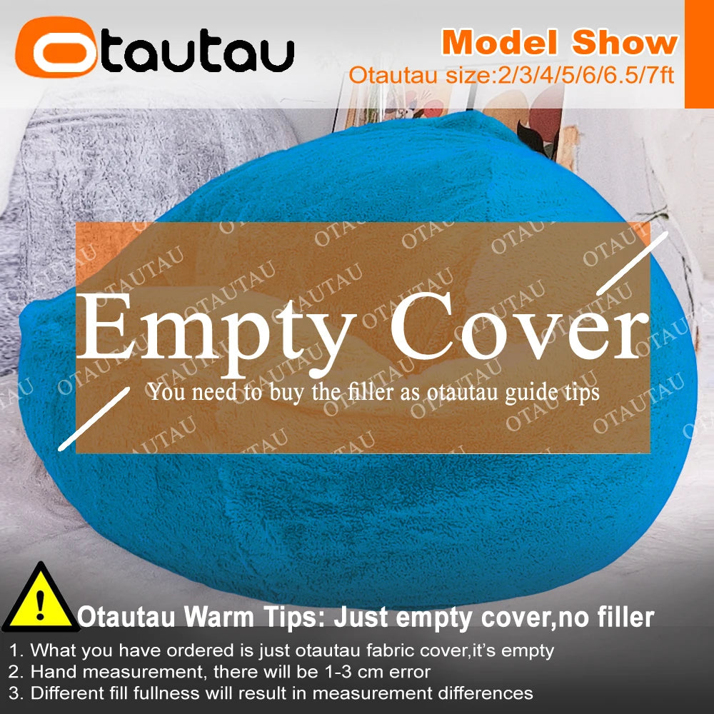 OTAUTAU Fluffy Faux Bunnyf Fur Bean Bag Cover Corner Pouf Cover DD003【No Filler Inside! You Need To Buy Filler By Yourself !】