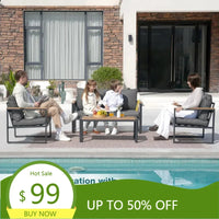 4-Piece Outdoor Patio Furniture Set with Metal Conversation Area and Washable Cushions