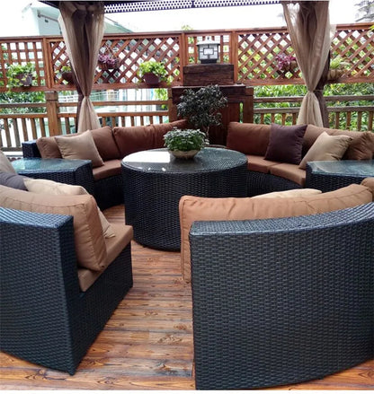 Modern Imitation Rattan Round Sofa Set Outdoor Garden Patio Rattan Woven Sofa Leisure Balcony Rattan Chair Furniture
