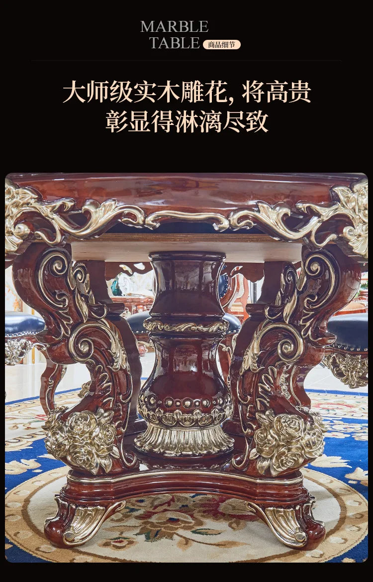 HLZ European Style Dining Table New Luxury High-End Solid Wood Home Marble French Retro Table and Chair Set Villa