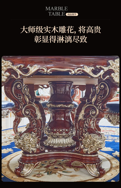 HLZ European Style Dining Table New Luxury High-End Solid Wood Home Marble French Retro Table and Chair Set Villa