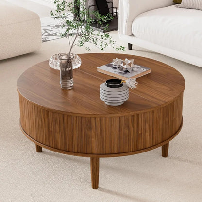 Mid Century Modern Fluted Lift Top Coffee Table with Storage, Ideal for Small Living Spaces, 31.5 High
