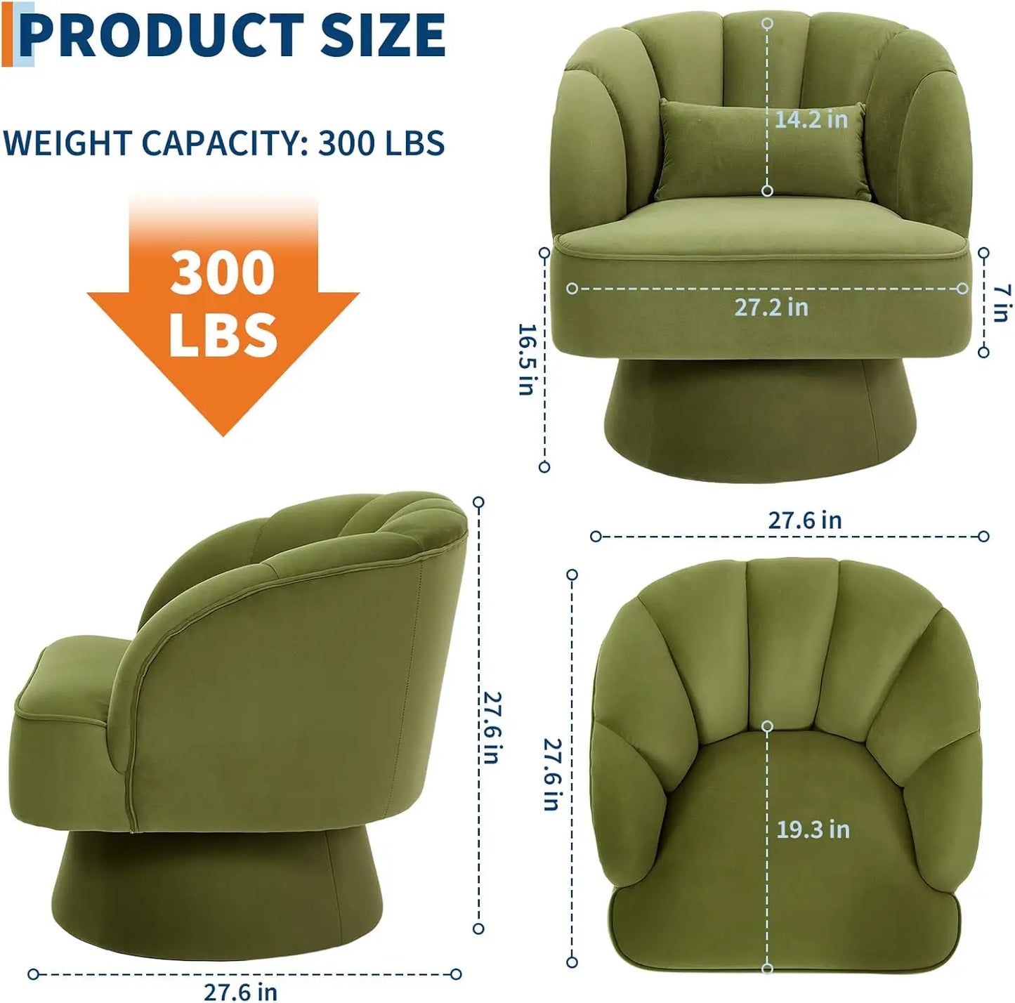 Modern Swivel Accent Chair 360° Barrel Lounge Chair with Padding & Backrest Velvet Upholstered Round Armchair for Bedroom