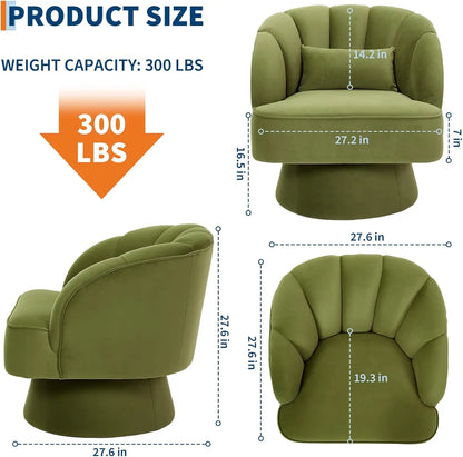 Modern Swivel Accent Chair 360° Barrel Lounge Chair with Padding & Backrest Velvet Upholstered Round Armchair for Bedroom