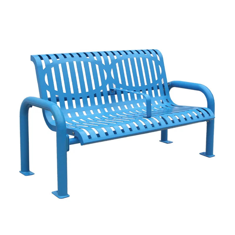 Outdoor Furniture Powder Coated Slatted Steel Bench Seat Outside Park Metal Seating Bench Garden Rustic Sitting Chair Bench