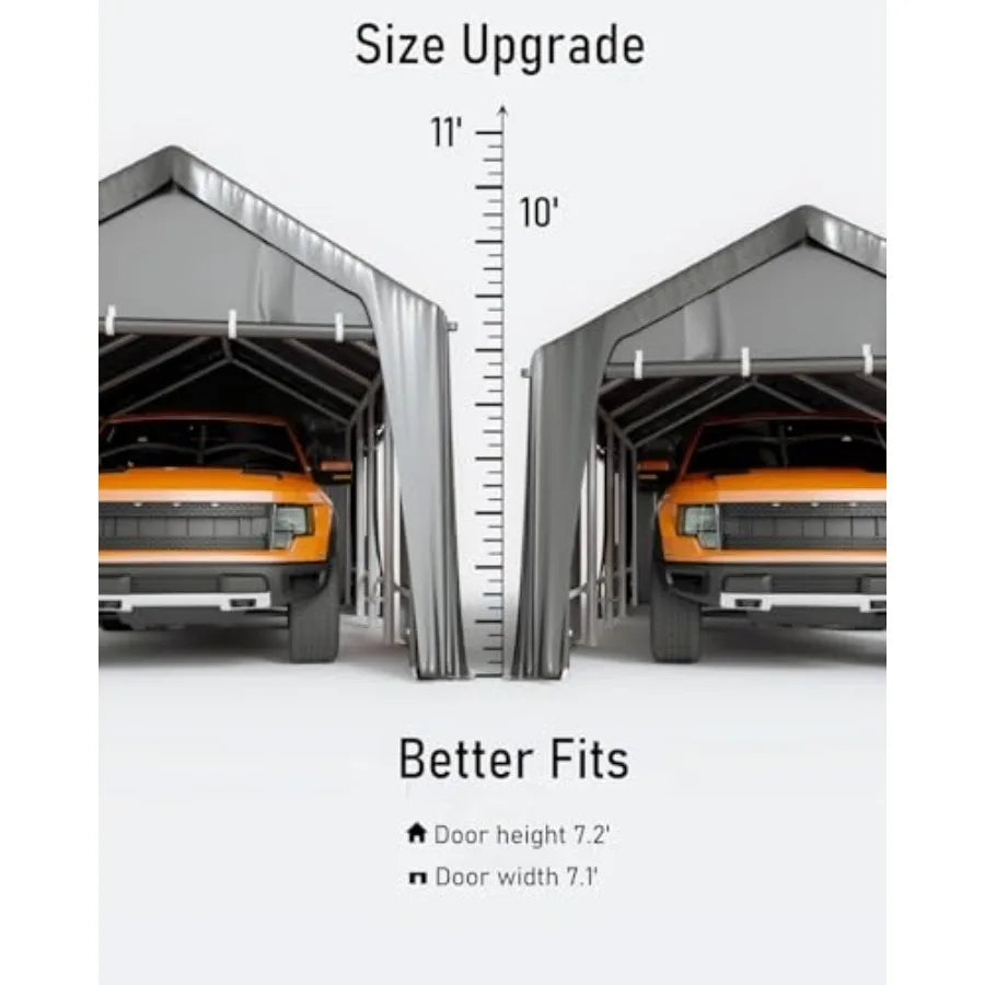 Carport replacement doors for portable garage shelters 180G PE material gray water-resistant zipper roll-up design for 13x2013x