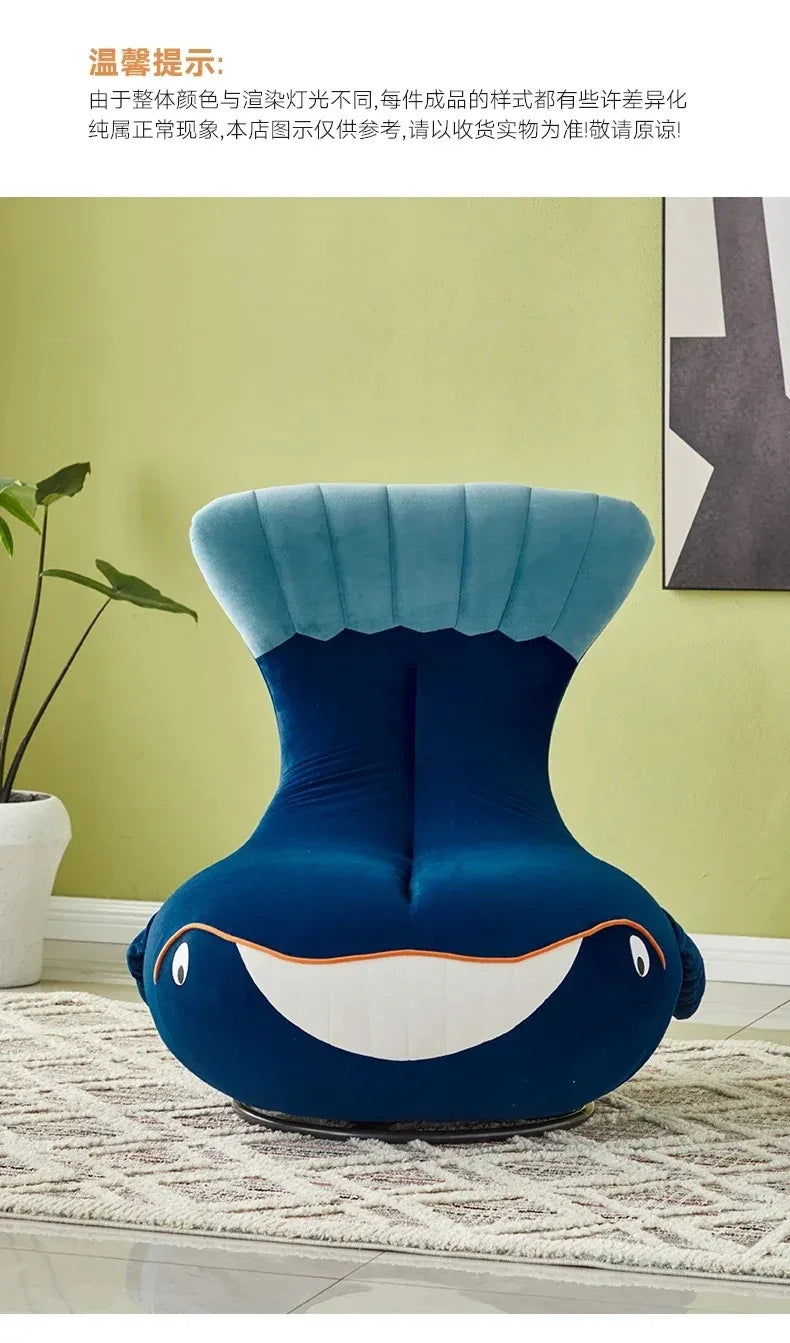 Whale Lazy Sofa Leisure Chair Flannel Rotatable Cute Shark Sofa Single Seat Chair