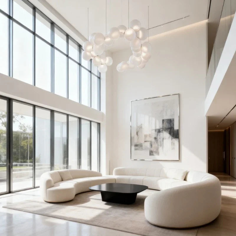 SANDYHA French Style Acrylic Ball Pendant Lights Creative Modern LED Chandelier Hanging Lamp for Living Room Dining Room Home