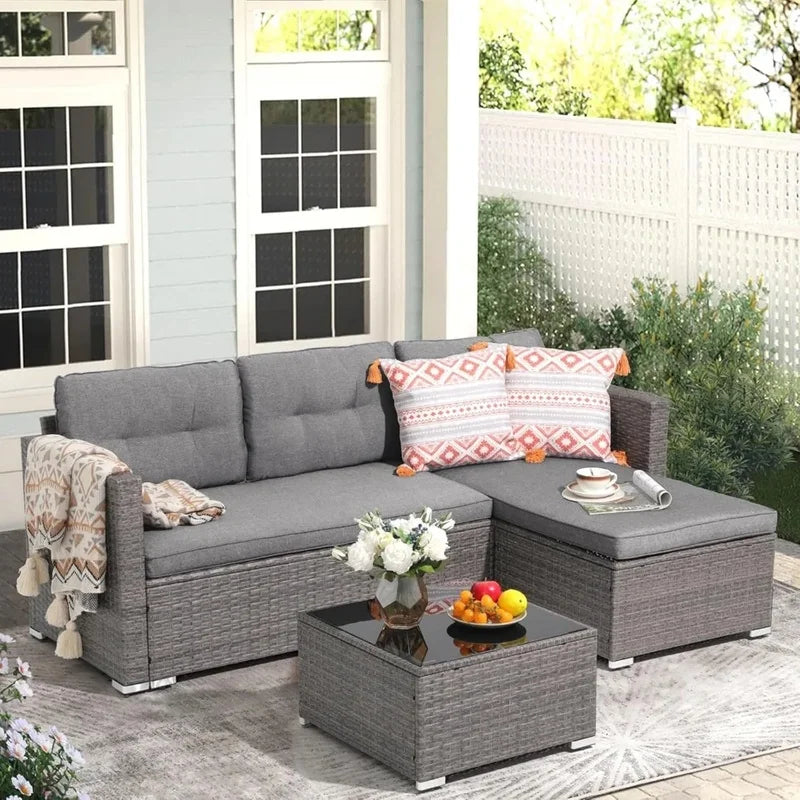 All Weather Outdoor Sectional Patio Sofa Set with Cushions and Wicker Rattan Couch