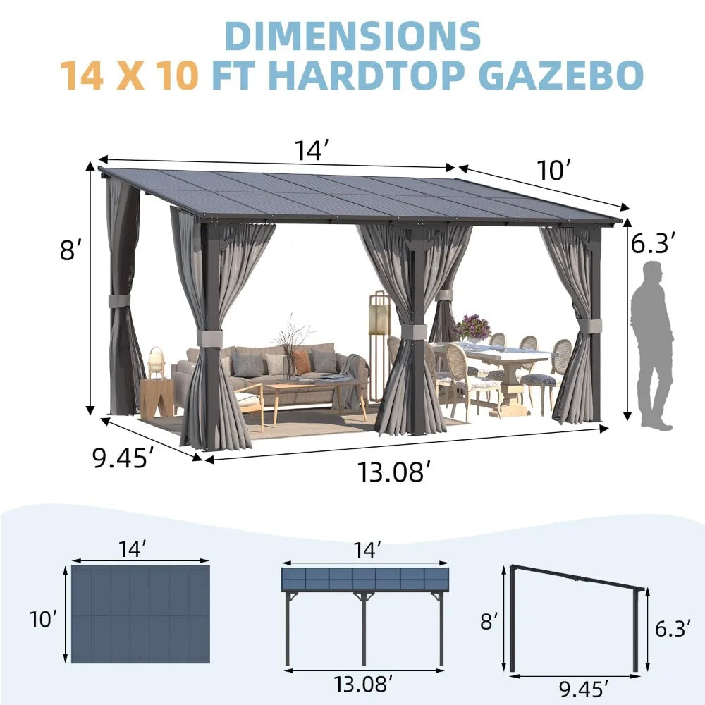 Hard Top Lean-to Gazebo Pergola Curtains & Netting Wall-Mounted Patio Deck Awning, Custom